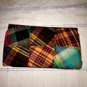Brown plaid three fold wallet